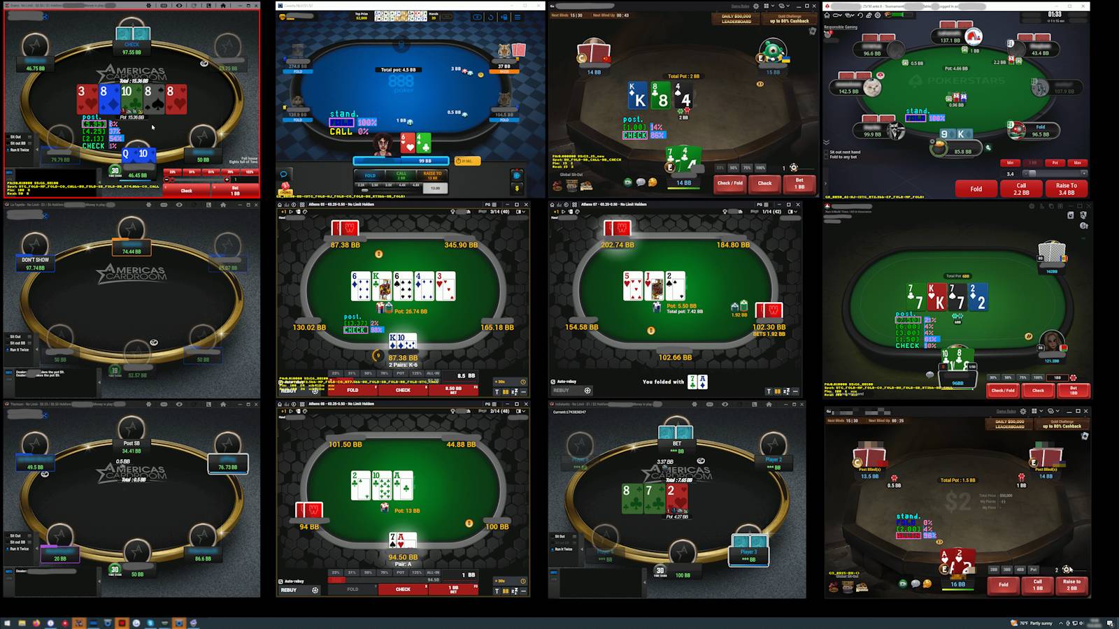 Poker RTA app showing real-time charts